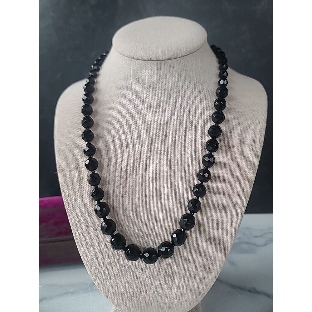Hobe Faceted Black Beaded Necklace Vintage